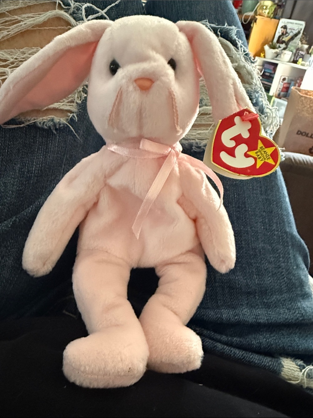 Ty Pink Bunny Plush with Satin Bow Beanie Baby